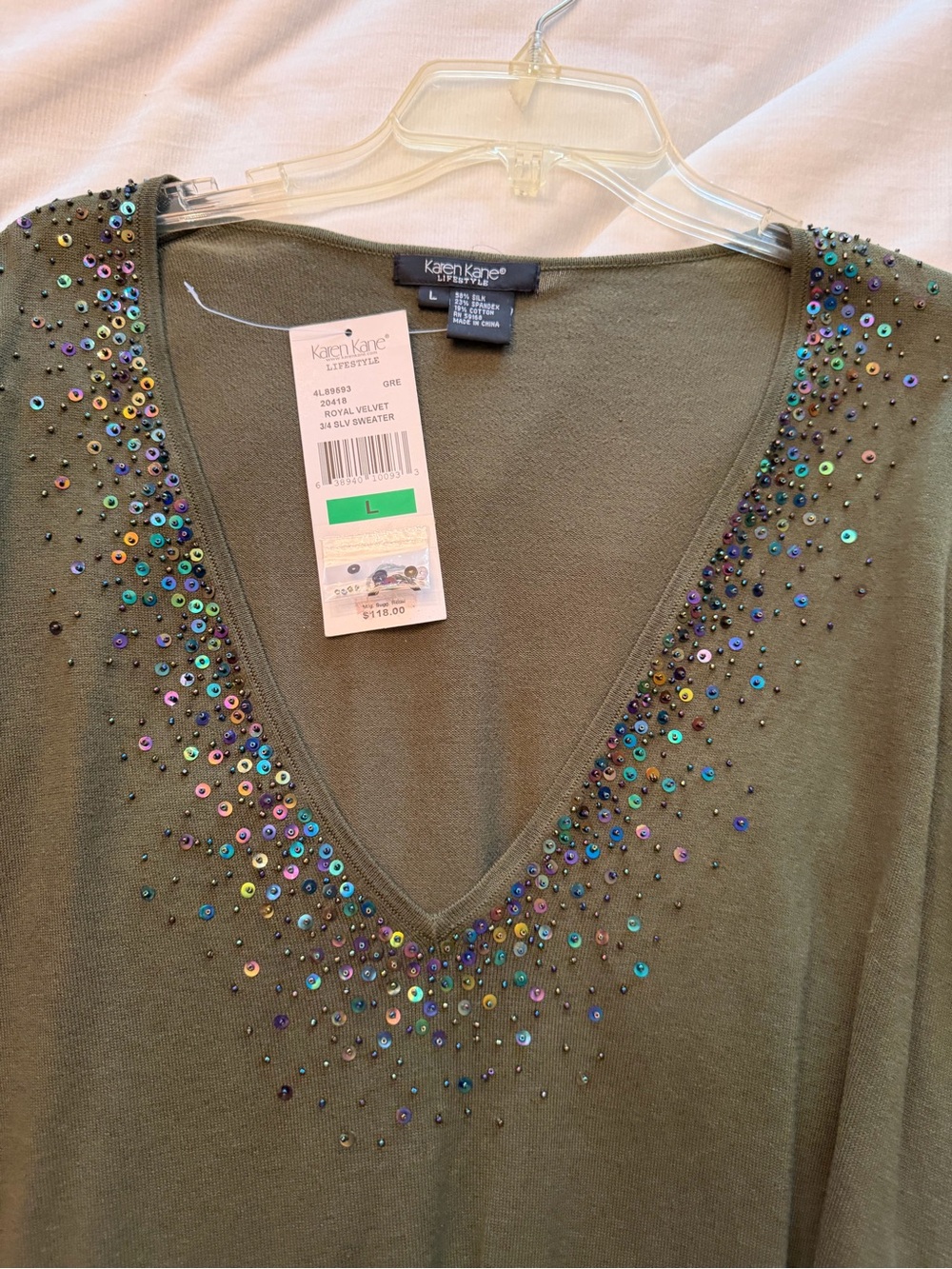 Karen Kane Olive Green Knit Top with Subtle Sheen - Picture 1 of 8